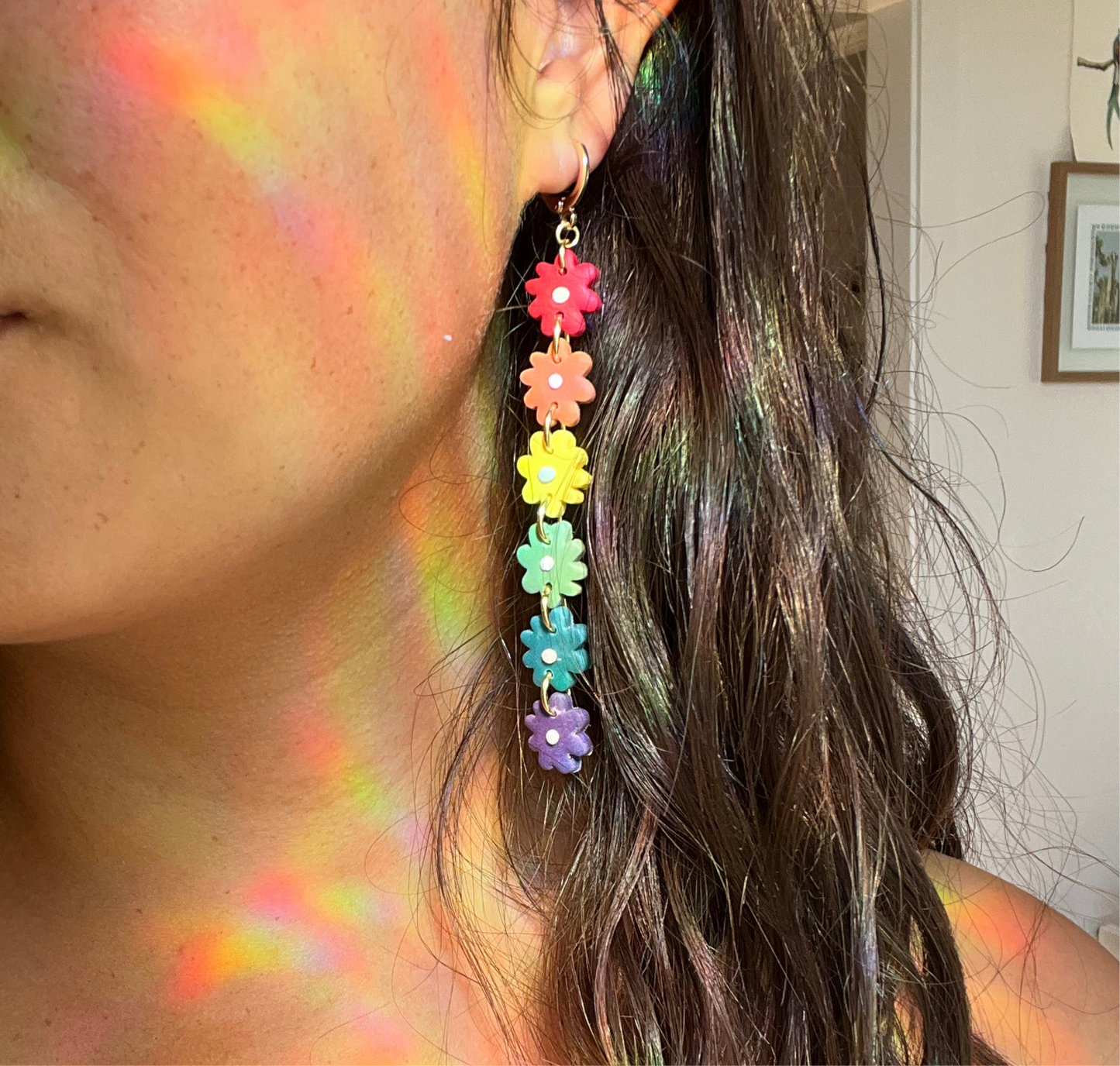 rainbow flower dangle earring