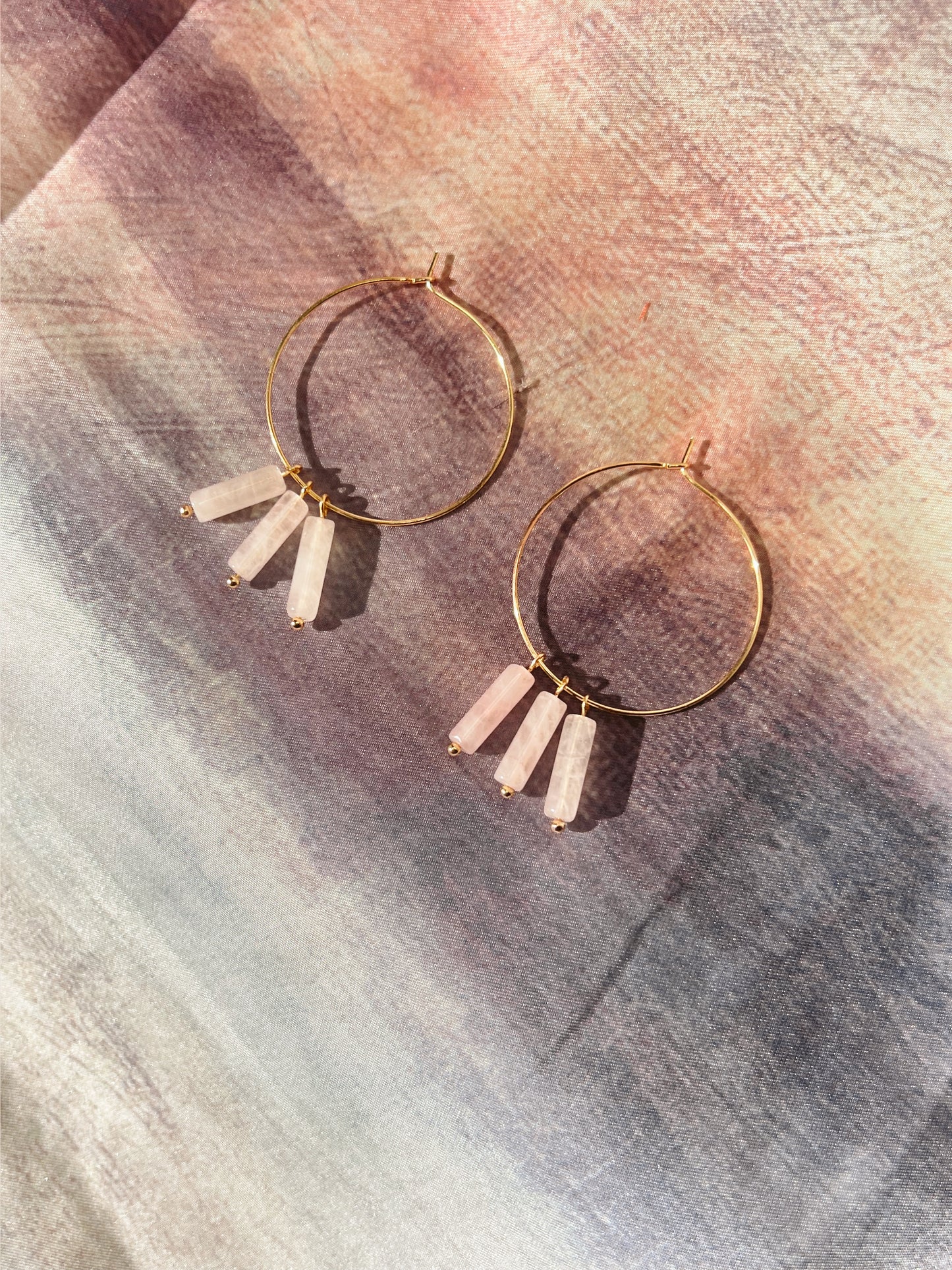 rose quartz hoops