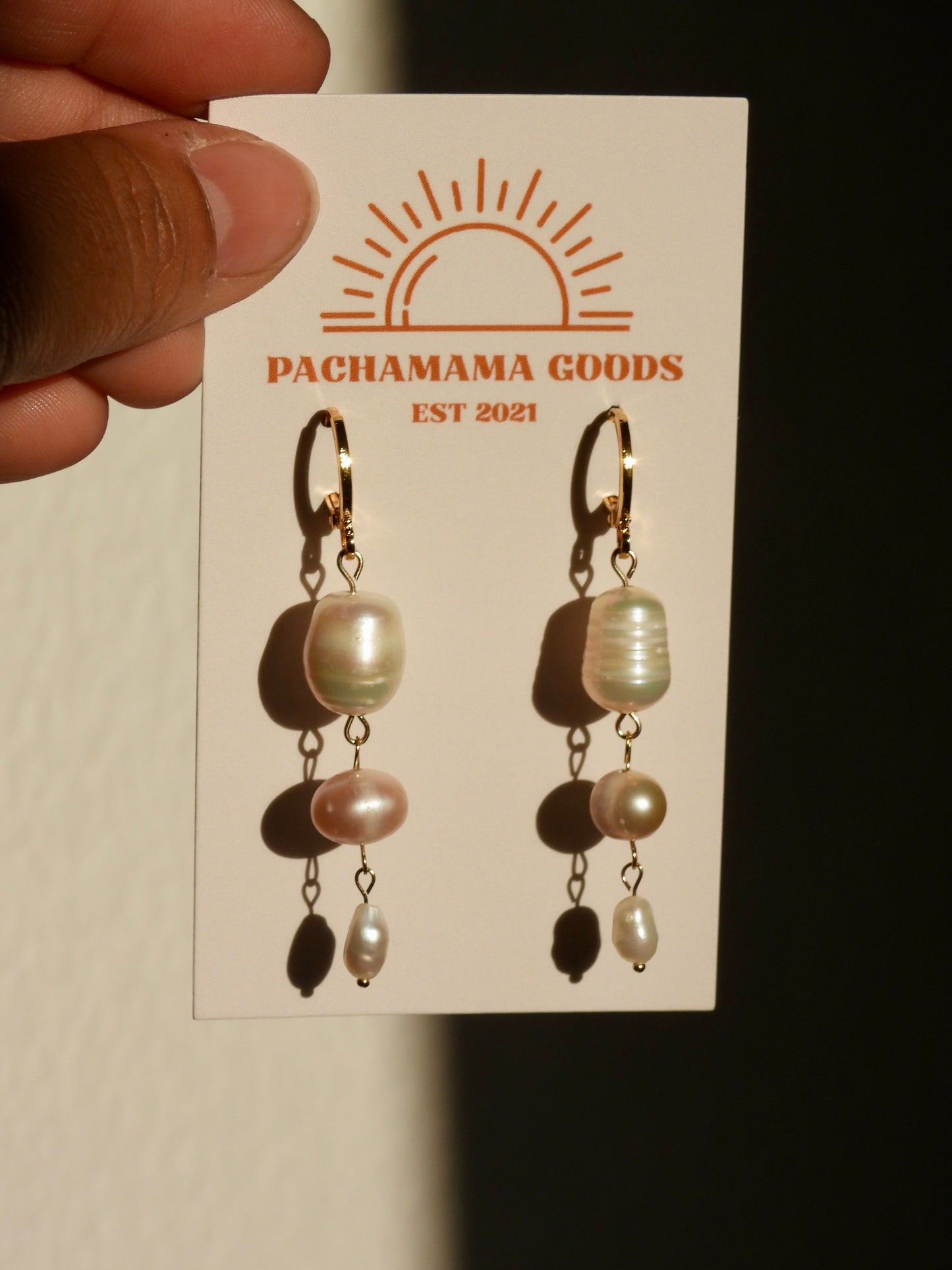 pink + white pearl earring