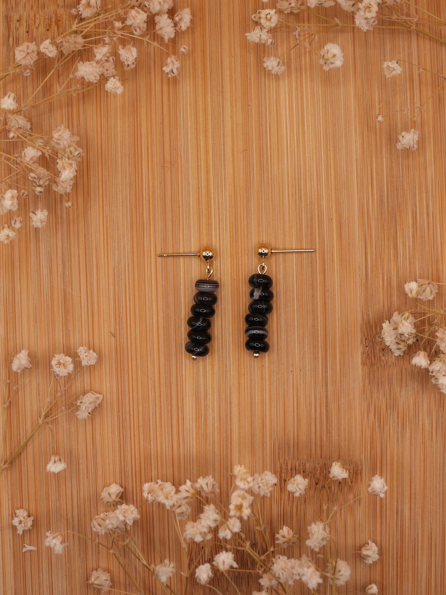 black sardonyx stacked rod earring