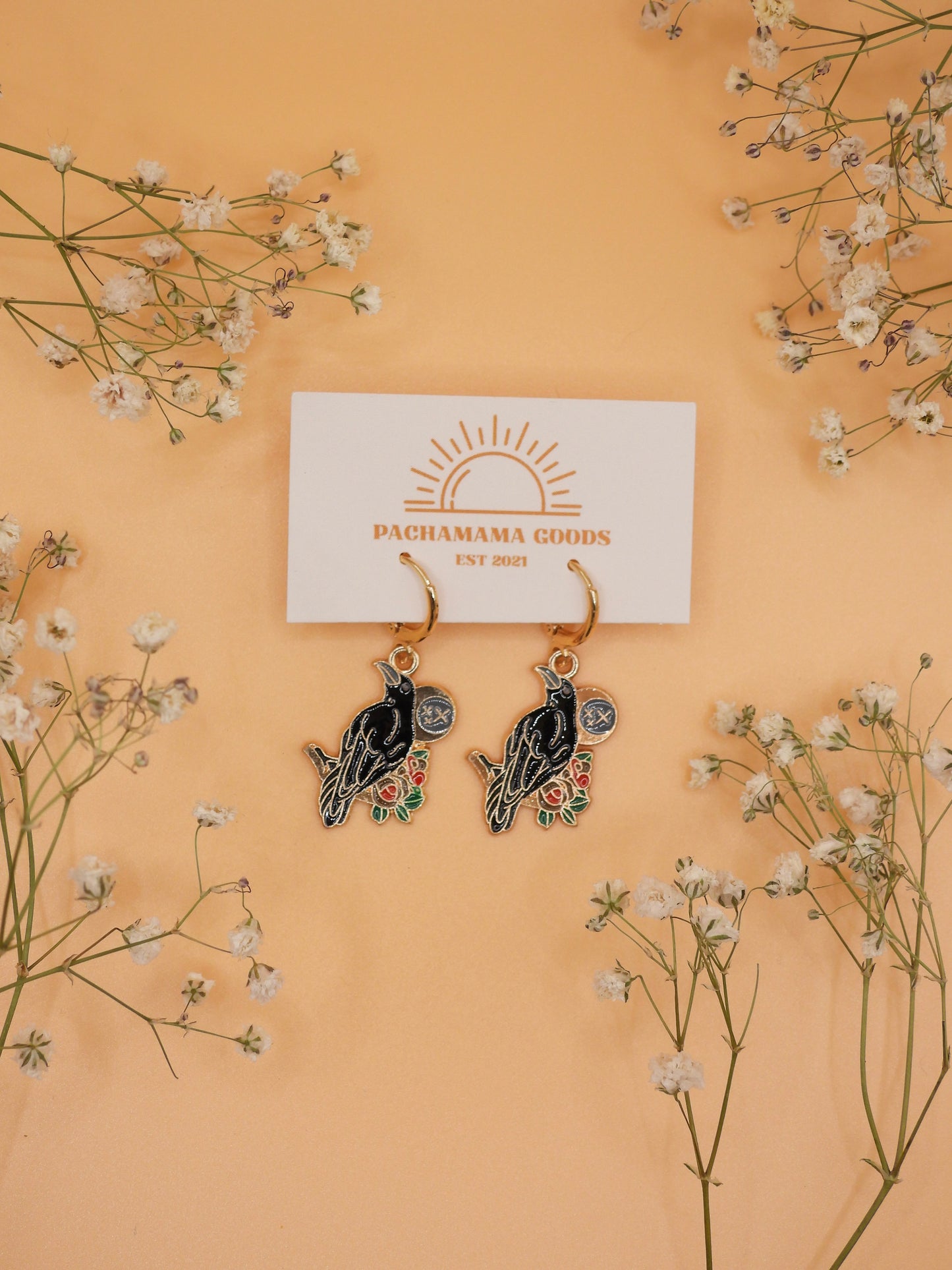 corvid enamel earring