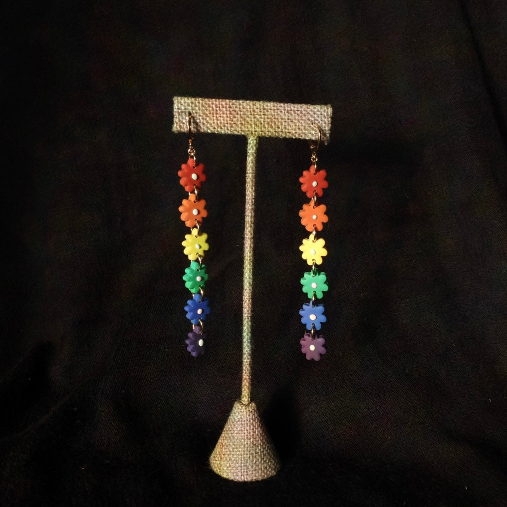 rainbow flower dangle earring
