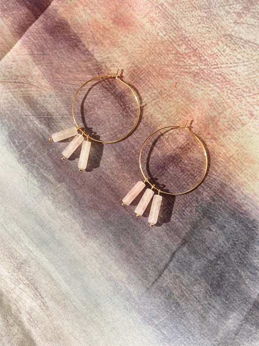 rose quartz hoops