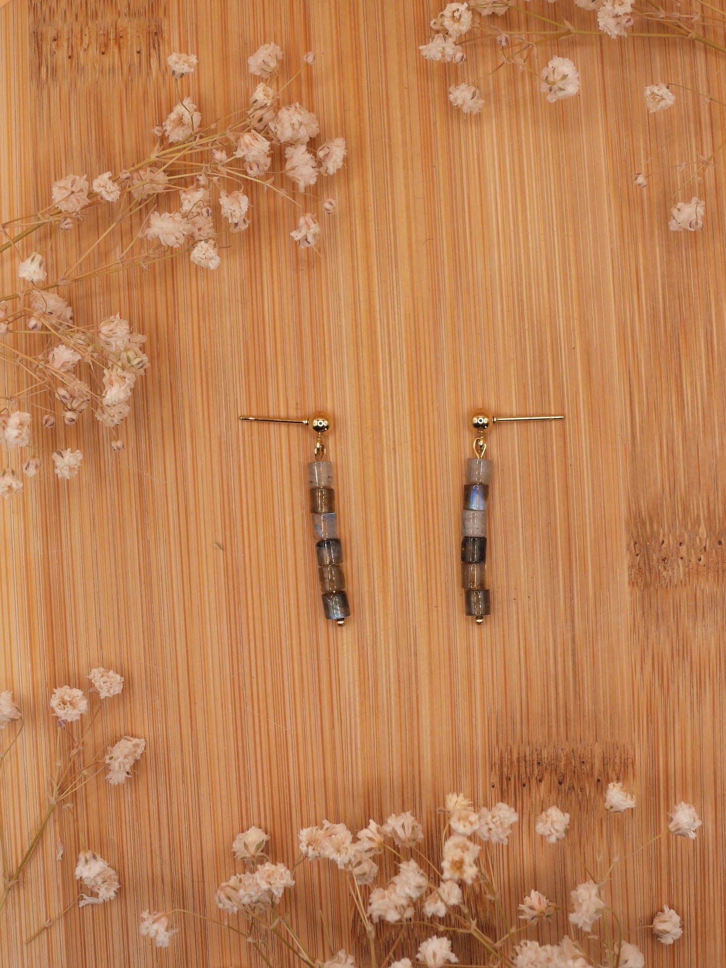 labradorite stacked rod earring