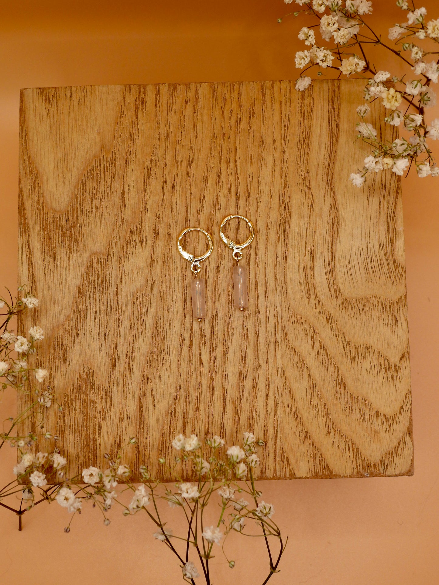 rose quartz rod earring