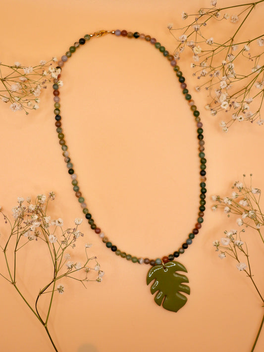 fancy jasper monstera necklace