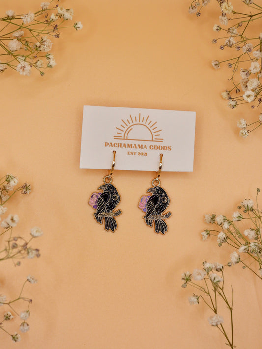 corvid enamel earring